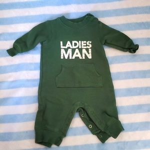 Carter's 3 months sweater sleeper in forest green. " ladies man "